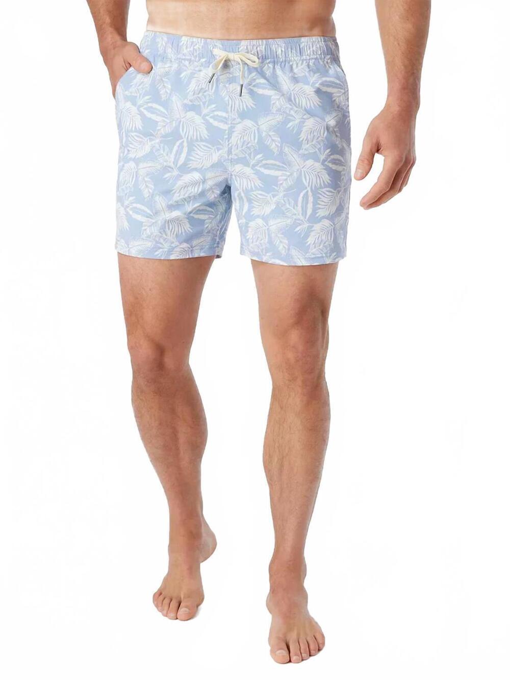 NEW FAIR HARBOR bungalow swim trunks in sky blue leaves